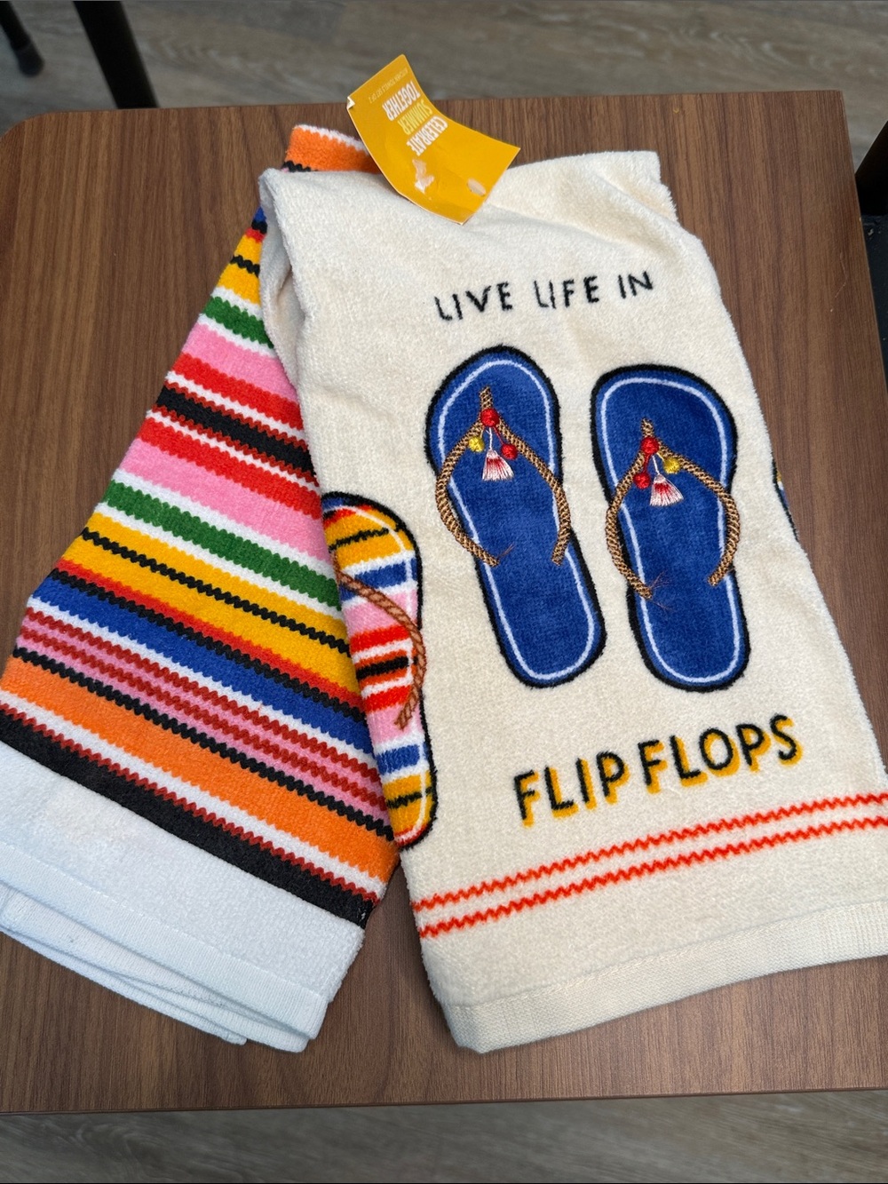 NEW. 2 piece Summertime Kitchen towel set. Live Life in Flip Flops.